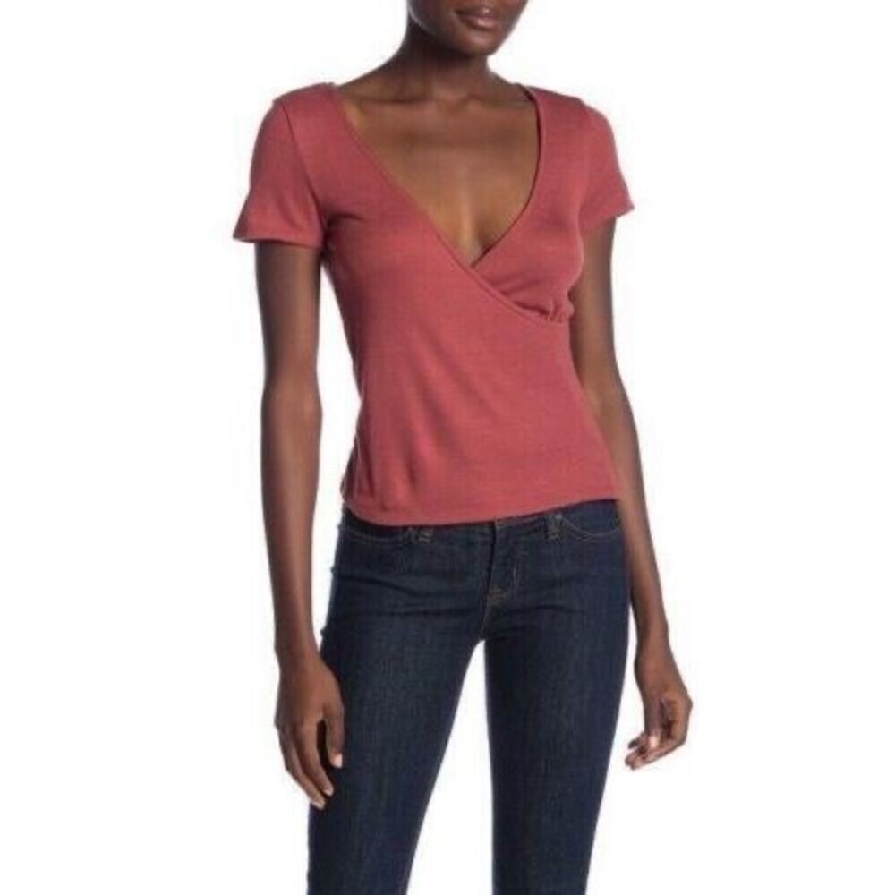 PST By Project Social T Women's Short Sleeve Surplice Top In Marsala Red Size L